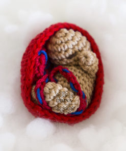 bebé con placenta en saquito (útero) de ganchillo tejido por dimnadesigns.com