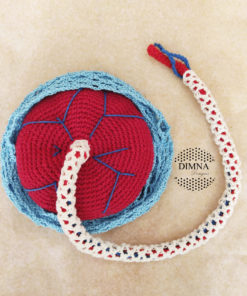 placenta tejida a crochet, Placenta tamaño estándar con cordón y red a modo de saco amniótico de dimnadesigns.com